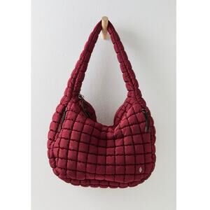FREE PEOPLE MOVEMENT Large Quilted Carryall Tote in Mulberry Red